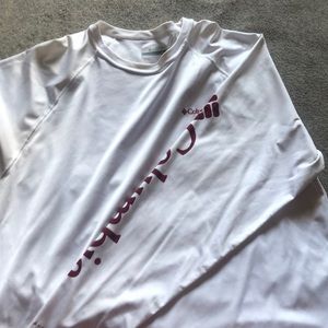 White long sleeve Columbia shirt w flag on back